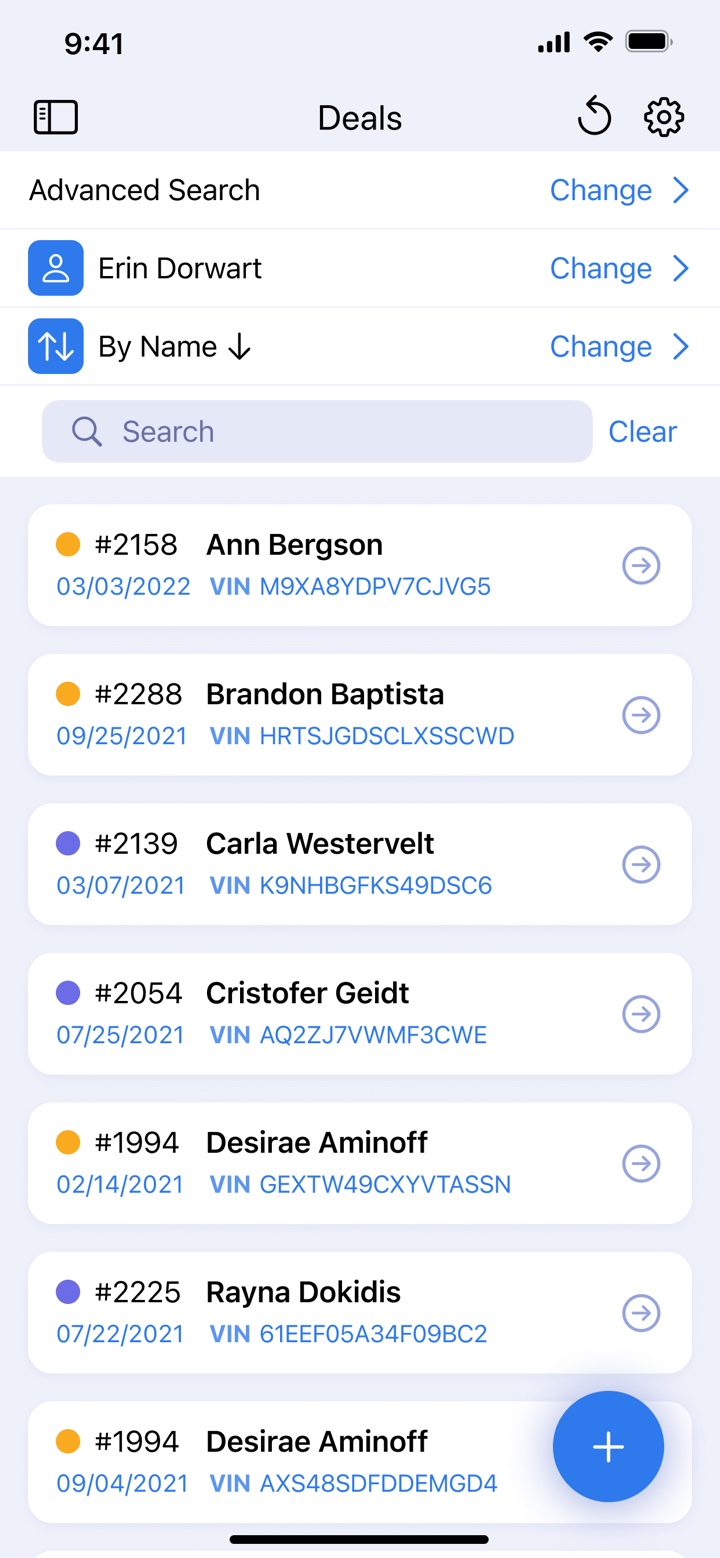 Management CRM deals list