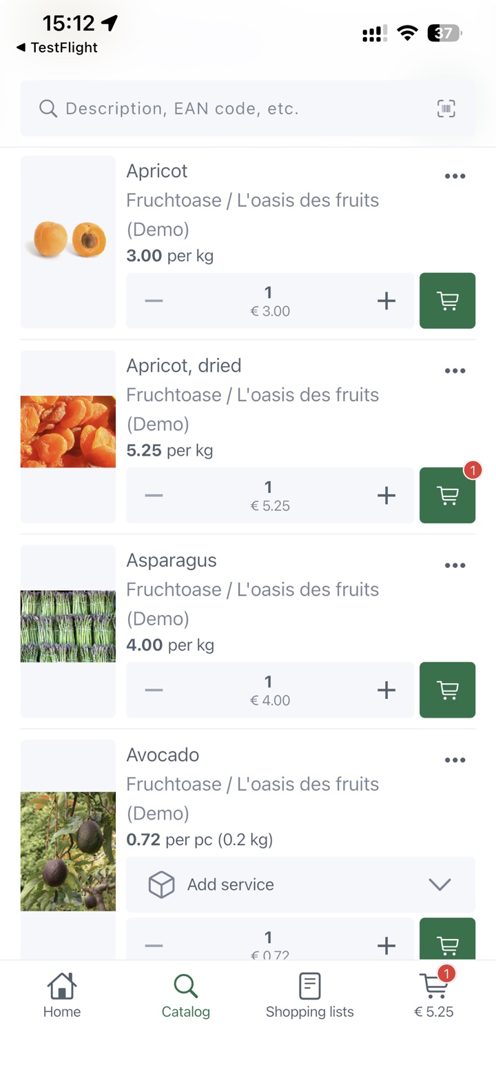 HOGA product catalog with prices and add-to-cart